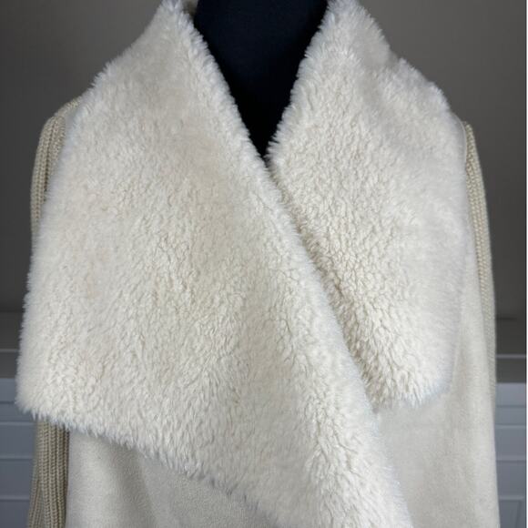John + Jenn Sienna Faux Shearling Fur Open Cardigan Jacket Knit Tan Faux Suede L - Picture 3 of 15